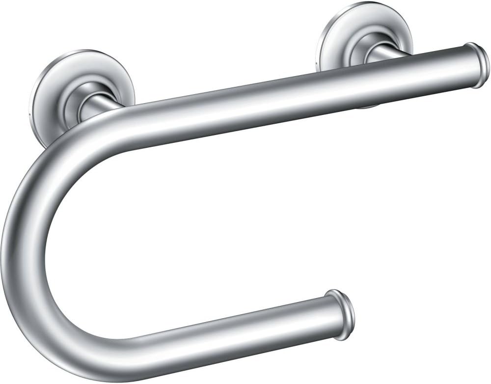 Moen LR2352DCH Bathroom Safety 8-Inch Grab Bar with Integrated Toilet Paper Holder. Chrome