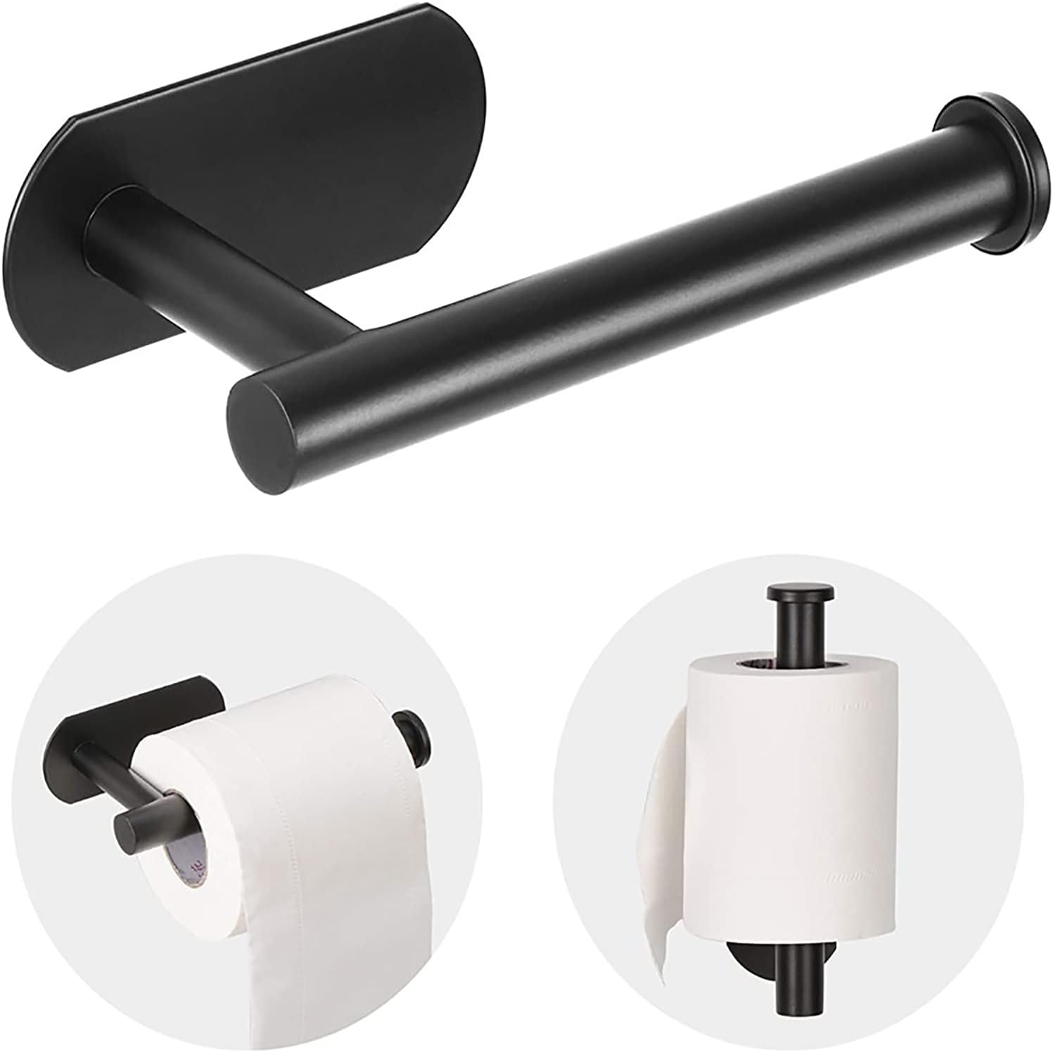 Toilet Paper Holder - Self Adhesive Toilet Paper Holder Wall Mount for Bathroom. SUS 304 Stainless Steel Command Strip Toilet Paper Roll Holder Stick On Wall. No Drilling - Matte Black