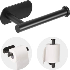Toilet Paper Holder - Self Adhesive Toilet Paper Holder Wall Mount for Bathroom. SUS 304 Stainless Steel Command Strip Toilet Paper Roll Holder Stick On Wall. No Drilling - Matte Black
