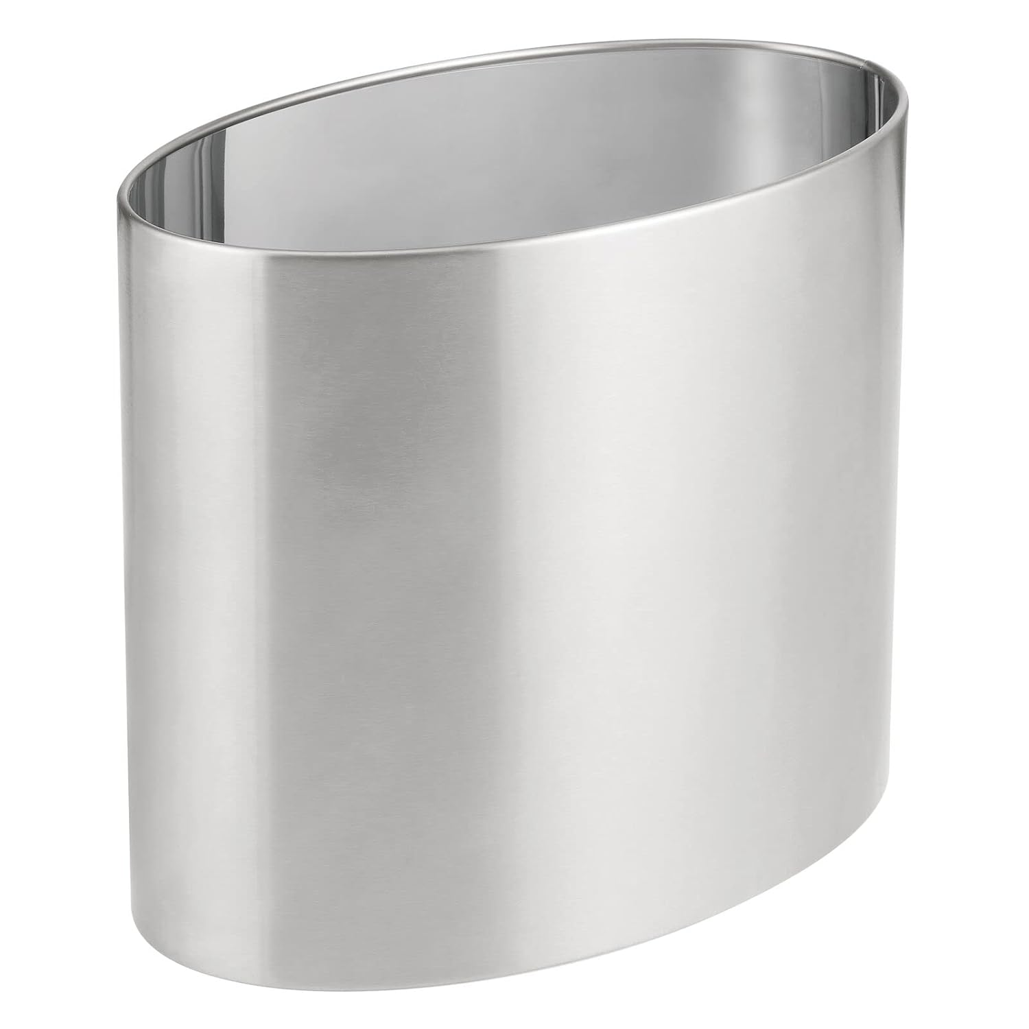 mDesign Stainless Steel Metal Oval Trash Can. 7.9 Liter/2.09 Gallon Wastebasket. Garbage Basket Bin for Bathroom. Bedroom. Kitchen. Office. Holds Waste and Recycle. Mirri Collection. Brushed/Chrome