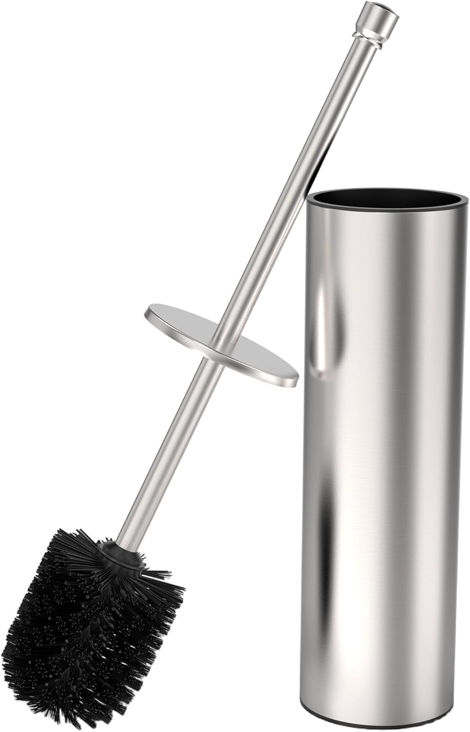 Toilet Brush and Holder Set. Toilet Bowl Brush for Bathroom with Long Handle. Stainless Steel Toilet Cleaner Brush with Durable Scrubbing Bristles.Splash-Proof (Brushed Nickel)