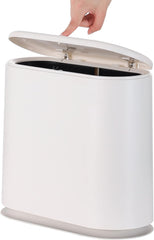 White Slim Bathroom Trash Can with Press Top Lid.12 Liter Small Thin Garbage Can.3.17 Gallon Narrow Dog Proof Plastic Waste Basket and Covered Wastebasket for Room.Bedroom.Kitchen.Toilet.Office.Dorm