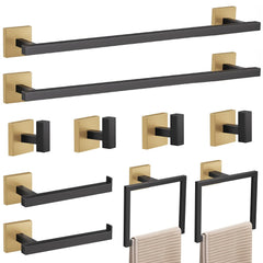 YACVCL 10-Piece Towel Bar Set.Black and Gold Bathroom Hardware Set. Black&Gold Bathroom Accessories Set. SUS304 Stainless Steel 23.6 Inch Towel Holder Towel Racks Set Wall Mounted