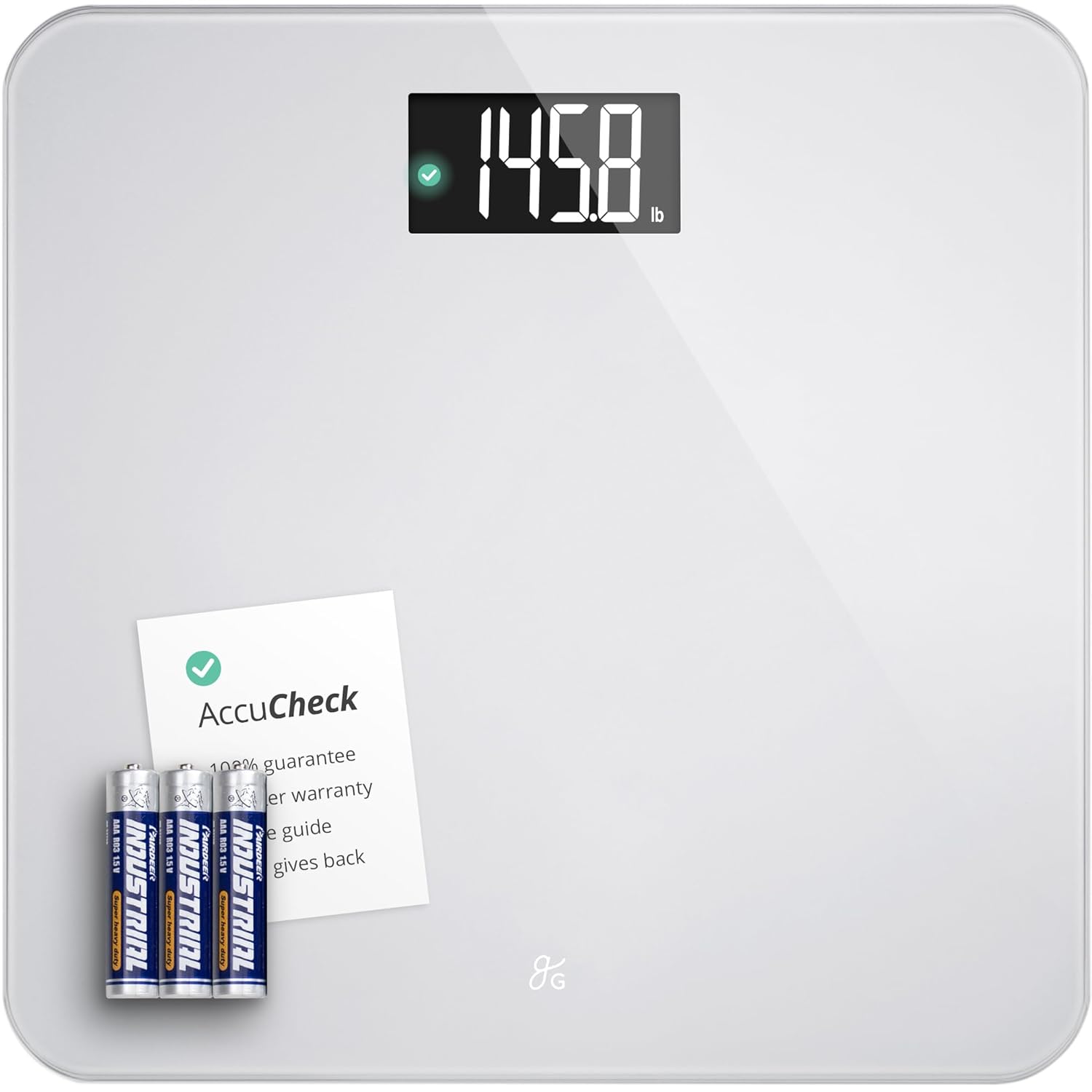 Greater Goods Digital AccuCheck Bathroom Scale for Body Weight. Capacity up to 400 lbs. Batteries Included. Pearl Gray