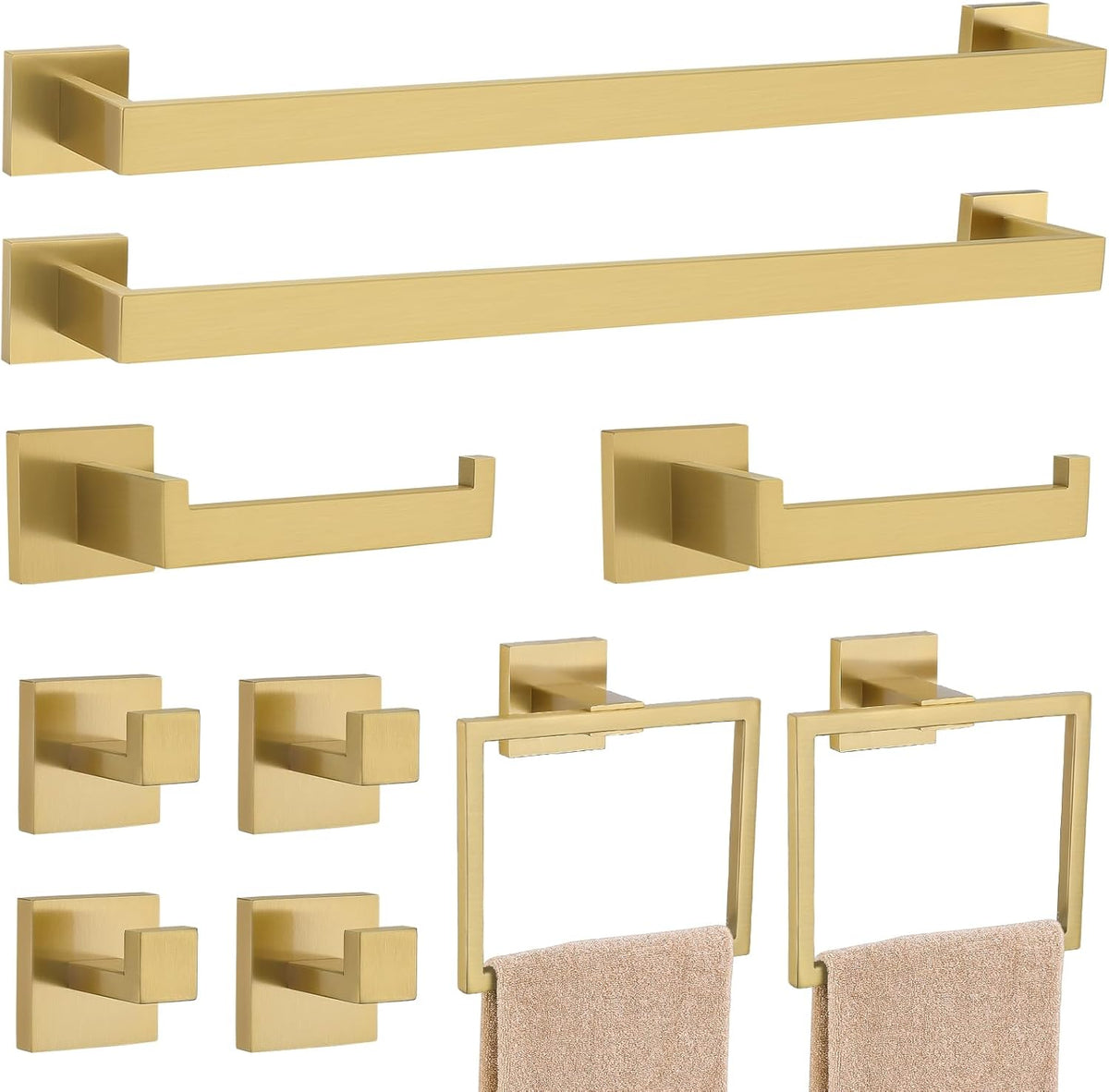 23.6Inch Brushed Gold Towel Bar Set. 10 Pieces Bathroom Accessories Set. SUS304 Stainless Steel Towel Racks Toilet Paper Holder Set for Bathroom Wall Mounted