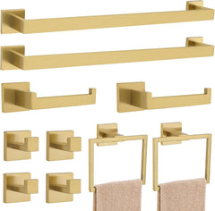 23.6Inch Brushed Gold Towel Bar Set. 10 Pieces Bathroom Accessories Set. SUS304 Stainless Steel Towel Racks Toilet Paper Holder Set for Bathroom Wall Mounted