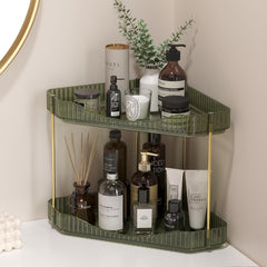 Lifewit 2-Tier Corner Bathroom Counter Organizer. Plastic Makeup Skincare Organizers Storage Countertop. Sink Vanity Trays Perfume. Cosmetic Shelf in Bedroom. Dresser. Kitchen (Green)