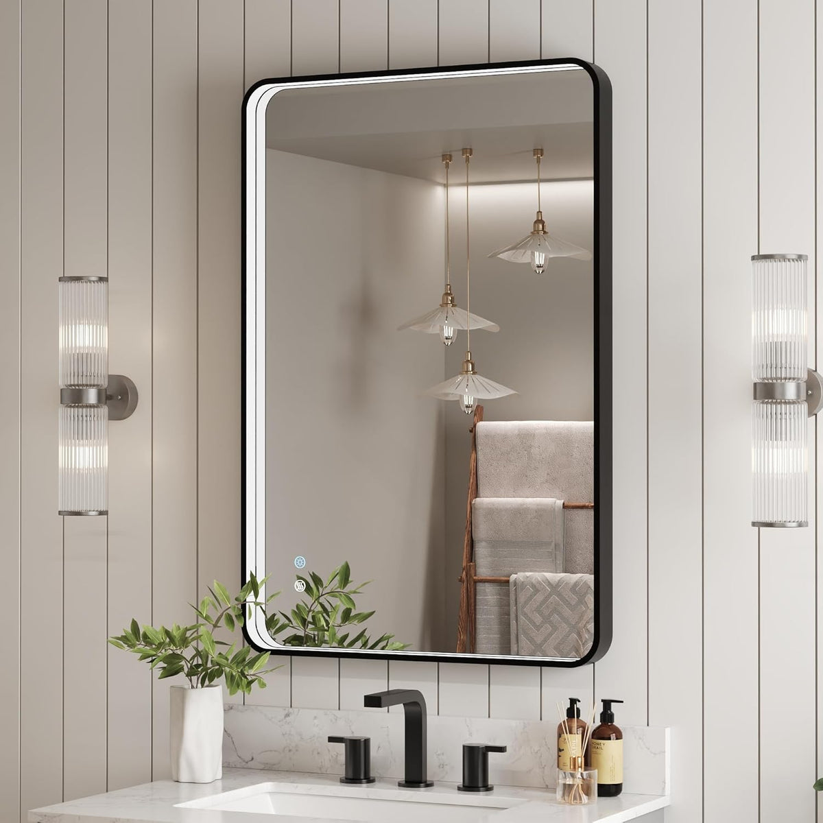 Deer Valley 24x 36 LED Bathroom Vanity Mirror. Wall Mounted Lighted Mirrors with Black Metal Frame. Anti-Fog. Memory Funtion. Stepless Dimmable Wall-Mounted Led Mirror for Bathroom