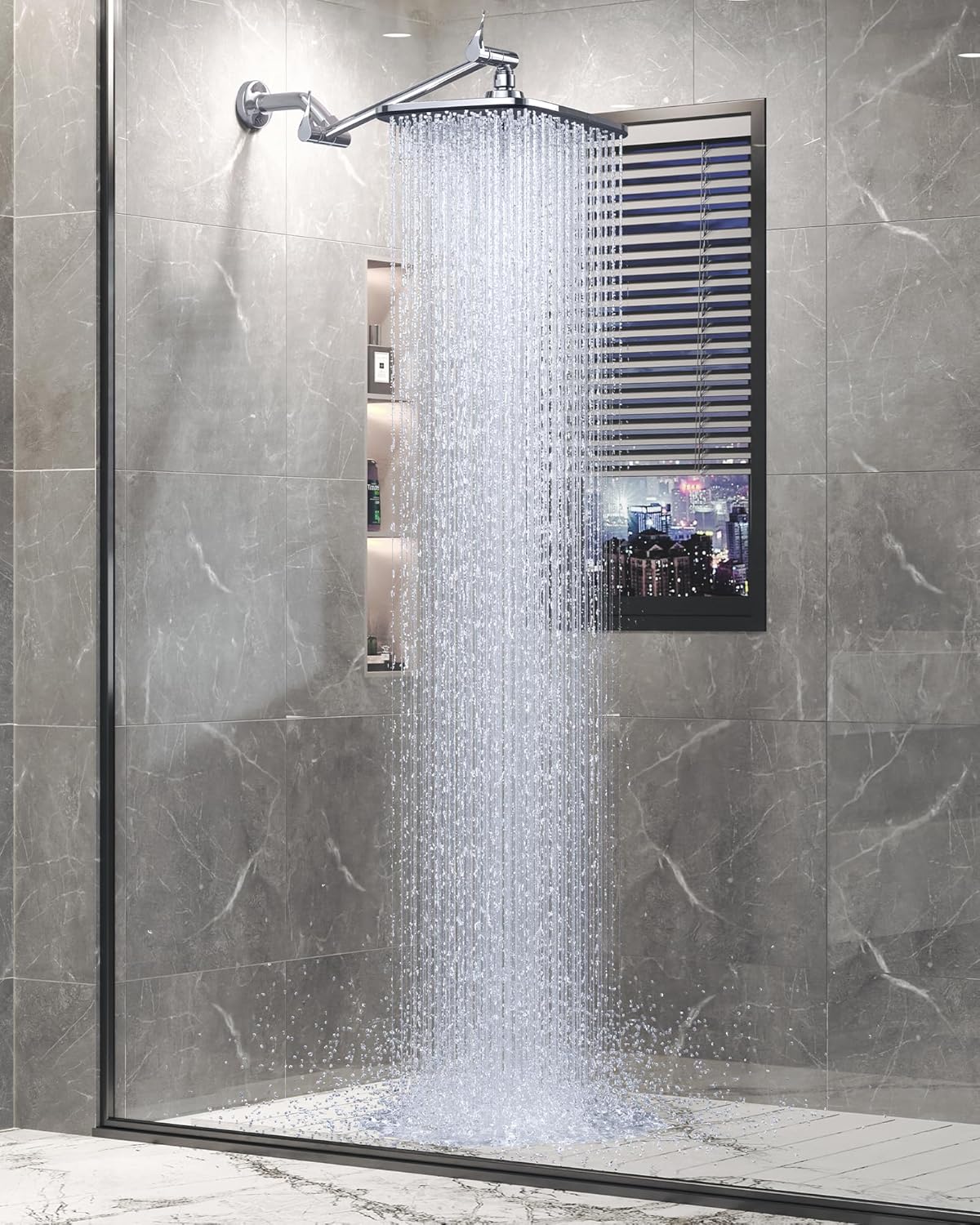 Veken 11.8 Rain Shower Head. Rectangular Rainfall Showerhead with 11 Stainless Steel Exension Arm. Height & Angle Decor Adjustable. High Pressure Showheads. Bathroom Accessories. 2.5GPM Chrome