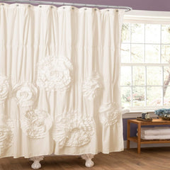 Lush Decor Serena Shower Curtain. 72 W x 72 L. Ivory - Ruffled Bathroom Curtain - Cream Fabric Shower Curtains - Coquette Decor