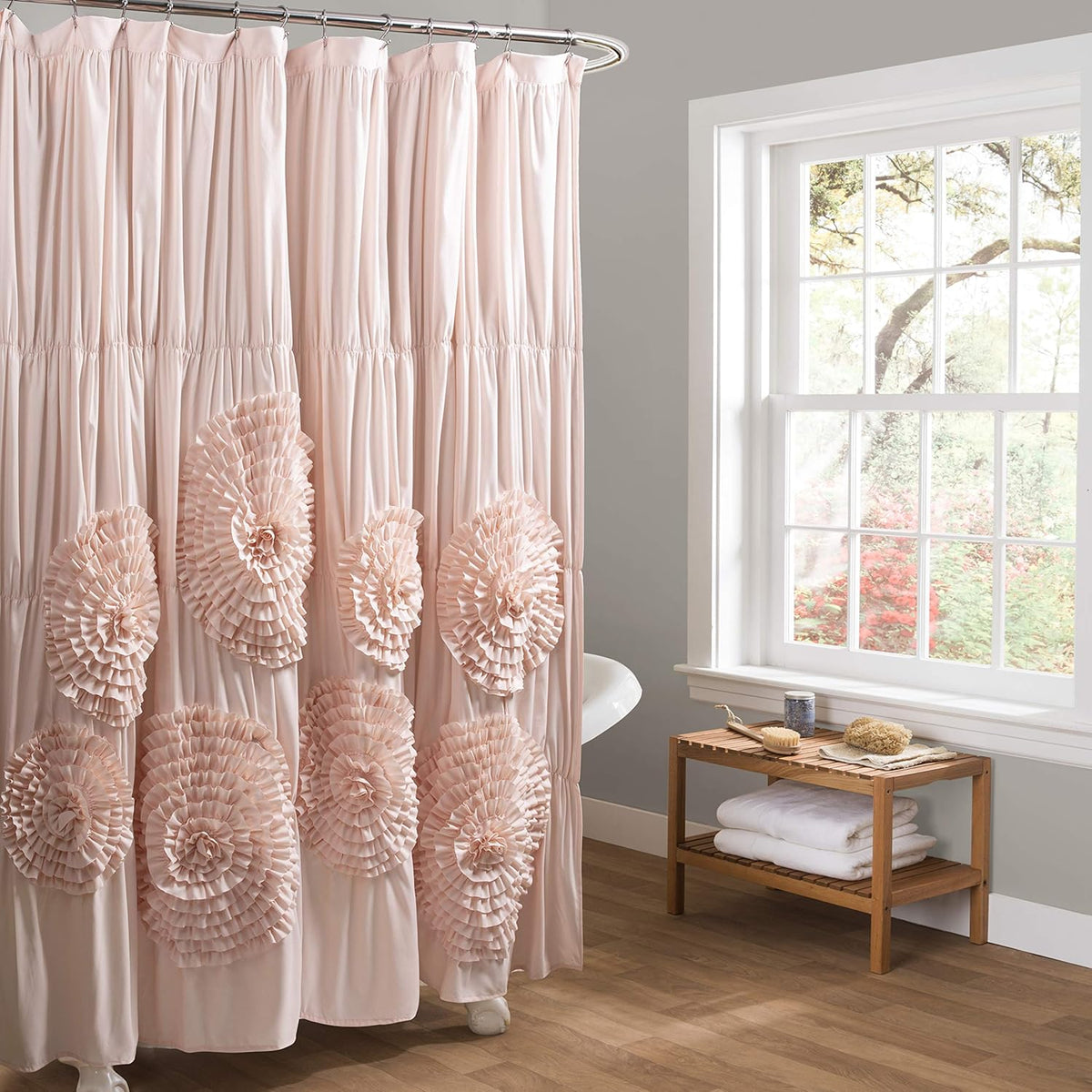 Lush Decor Serena Shower Curtain. 72 W x 72 L. Ivory - Ruffled Bathroom Curtain - Cream Fabric Shower Curtains - Coquette Decor